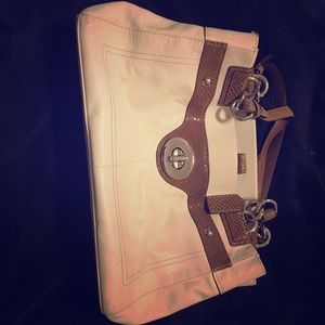White leather coach purse